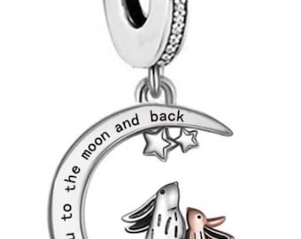 Kaninchen Hase ich liebe dich Mond Mama Mumie Charm Anhänger aus echtem Sterling Silber