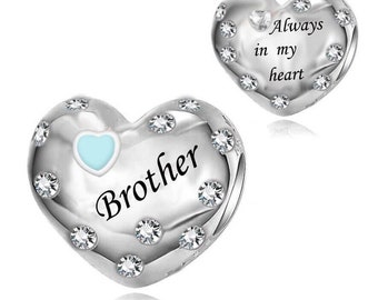 Brother Blue Heart Memorial Always In My Heart Charm 925 Sterling Silver Gift