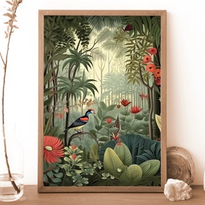 Henri Rousseau style. Jungle Poster,. Botanical Print. Floral Wall Art. French Home Decor. The Equatorial Jungle. Tropical Decor. Art Gift.