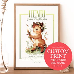 Impresión personalizada de Sagitario para bebé, horóscopo astrológico personalizado, regalo para padres recién nacidos, arte de bautizo, arte de pared para habitación de bebé, decoración de habitación infantil
