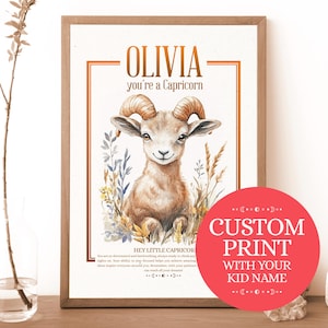 Impresión personalizada de bebé Capricornio, horóscopo astrológico personalizado, regalo para padres recién nacidos, arte de bautizo, arte de pared para guardería, habitación de bebé, decoración de guardería.