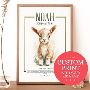 Impresión personalizada de bebé Aries, horóscopo astrológico personalizado, regalo para padres recién nacidos, arte de bautizo, arte de pared para guardería, arte de habitación de bebé, decoración de guardería.