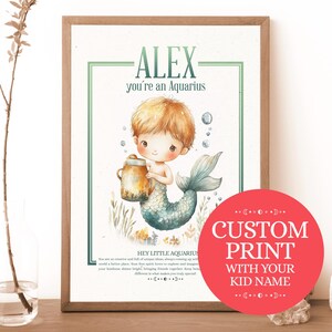 Impresión personalizada de bebé Acuario, horóscopo astrológico personalizado, regalo para padres recién nacidos, arte de bautizo, arte de pared para guardería, habitación de bebé, decoración de guardería.