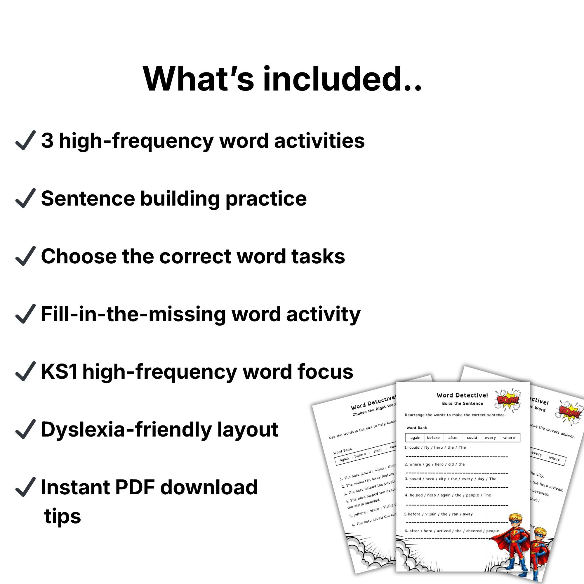 Dyslexia Reading Worksheets Age 7–9 Printable High Frequency Words - Etsy