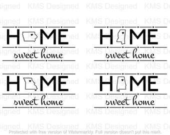 Home SVG, State SVG, Housewarming, Home Sweet Home Print, State Outline w Heart, Modern, Digital