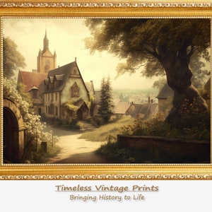 19th Century Village Church Painting, Stampe digitali, Stampe murali, Arte antica, Download digitale, Arte stampabile, Arte murale stampabile, Digitale