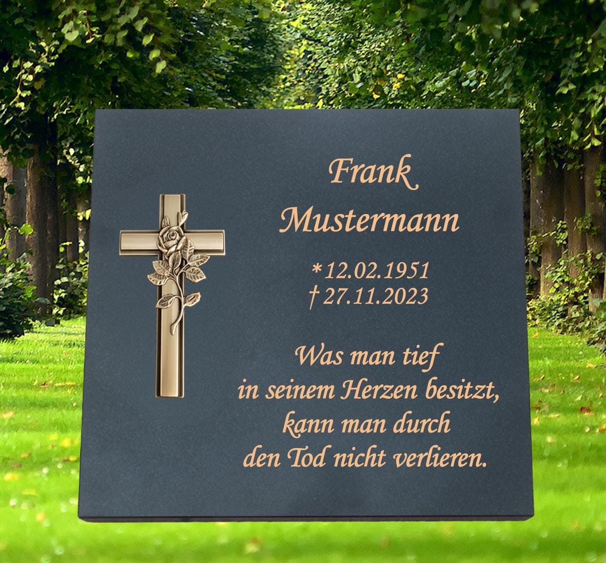 GRABPLATTE Grabmal Grabschmuck Rosen Grabstein-031 ▻Wunsch-Textgravur◅50 x 30 cm GRABPLATTE Grabmal Grabschmuck Rosen Grabstein-031 ▻Wunsch-Textgravur◅50 x 30 cm