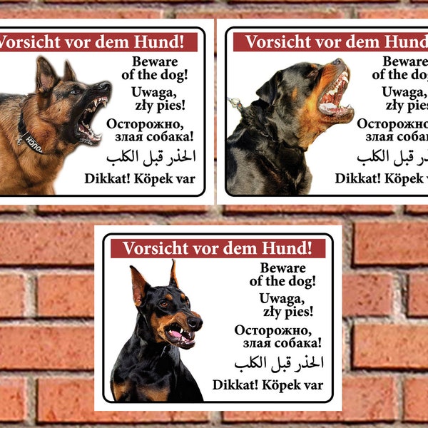 Vorsicht vor dem Hund Schilder Warnschild Warnung in der 6 verschiedene Sprachen