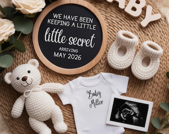 Neutral Baby Announcement with Ultrasound | Little Secret Pregnancy Reveal Template | Digital Baby Reveal for Social Media | Canva Template