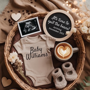Pregnancy Announcement Template | Cozy Coffee Baby Reveal Canva Editable | Digital Baby Announcement for New Moms | Instant Download