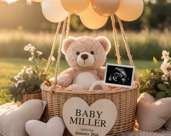 Balloon Baby Announcement with Ultrasound | Neutral Pregnancy Reveal Template | Digital Baby Reveal for Social Media | Canva Template