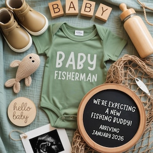 Fishing Baby Announcement with Ultrasound Photo | Fishing Buddy Pregnancy Reveal | Baby Reveal for Social Media | Editable Canva Template