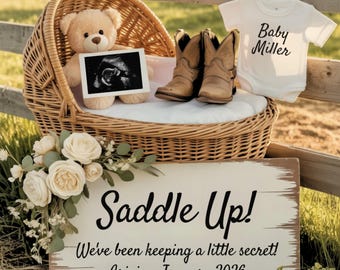 Western Baby Announcement with Ultrasound, Saddle Up Pregnancy Reveal Template, Digital Baby Reveal for Social Media, Canva Template