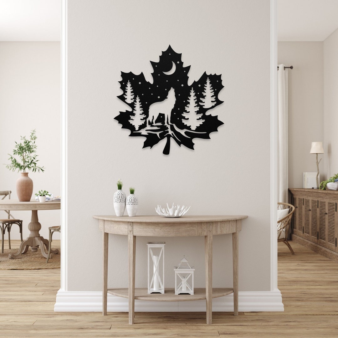 Maple Leaf Sign Wolf Metal Wall Art, Wolf Metal Sign, Wolf Metal Art, Metal Wolf Sign, Metal