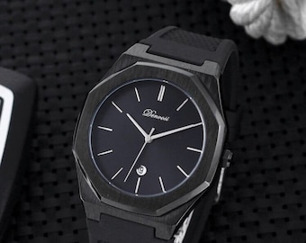 Orologio quadrante nero cinturino in caucciù nero