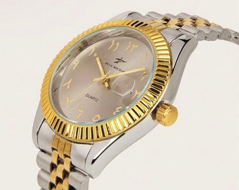 Arabic dial watch bronzed dial gold and silver bracelet