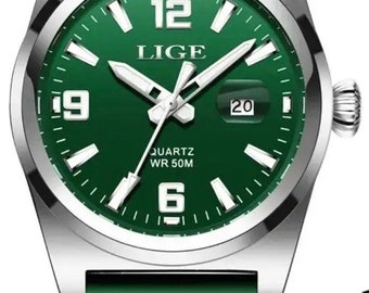 Horloge met groene wijzerplaat, groene rubberen band