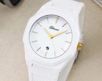 Orologio quadrante bianco cinturino in caucciù bianco