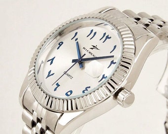 Arabic dial Watch cadran blanc aiguille bleu marine