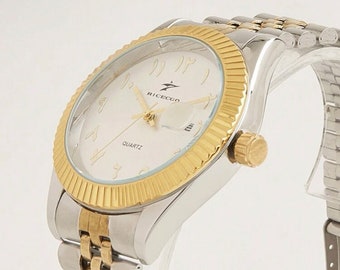 Arabic dial watch white dial gold and silver bracelet