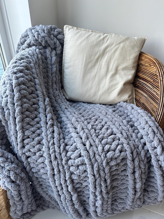 Single Colour Hand Knit Blankets - Cable Stitch, Multiple Colours Available