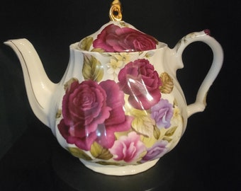 Vintage Sadler Windsor England 6.5" in Height Rose Teapot W/Gold Accents