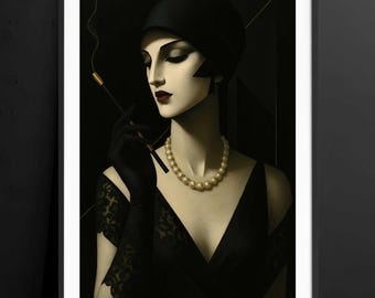 Art Deco Woman Print | Retro Glam, Vintage 1920s Portrait