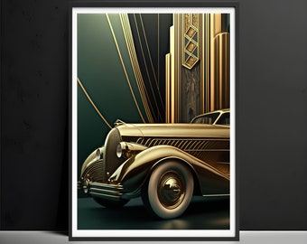 Golden Art Decor Prints,Art Deco Wall Decor, Vintage Luxury Car Art print, Poster Art Deco Wall Art,Car lovers posters,Housewarming Gift