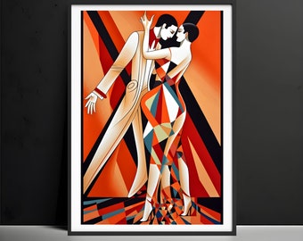 Art Deco Dancing Couple Poster, Vintage Style Wall Art