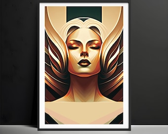 Art Deco Woman Portrait Print, Vintage Style Wall Art