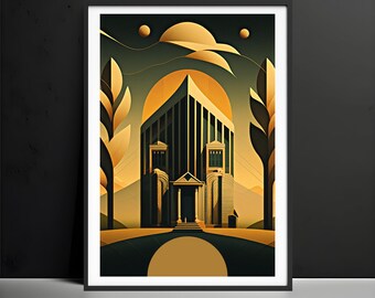 Art Deco Architecture Print, Futuristic Theatre Poster