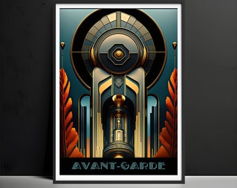 Futuristic Art Deco Poster, Avant-Garde Wall Art, High-Gloss Print