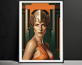Fashion Woman Art Deco Poster, Glamorous Portrait Print