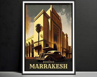 Wall Art Decor Prints, Marrakech Maroc vintage Car Art Deco Wall Decor, Art print vintage Poster Art Deco Wall Art, Cadeau de pendaison de crémaillère