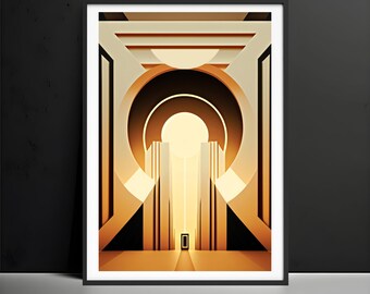 Gold Art Deco Architecture Print, 1920s Style Poster