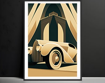 Impressões de arte deco, decoração de parede, impressão de arte vintage, cartaz de arte deco, arte de parede de arte deco, cartaz de arte deco de carro vintage dourado, presente de inauguração