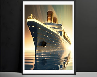 Póster de crucero estilo art déco, lámina decorativa vintage para pared con temática de viajes.