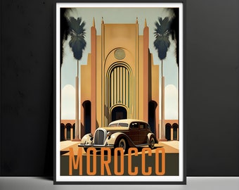 Wall Art Decor Prints, Marrakech Maroc vintage Car Art Deco Wall Decor, Art print vintage Poster Art Deco Wall Art, Cadeau de pendaison de crémaillère