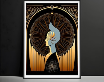 Gold Art Deco Woman Poster, Glamour Art Print