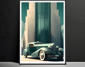 Art mural imprimable art déco, affiche d'art de mur de voiture verte de luxe vintage, affiches art déco imprime la meilleure impression d'affiches de cadeau de pendaison de crémaillère