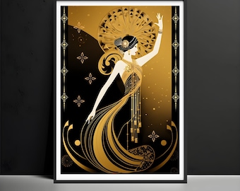 Art Deco Wall Art Print, Luxury Art Deco Prints, Gold Art Deco Poster,Vintage Art deco Wall Art,Housewarming Gift first home,Art Deco Lover