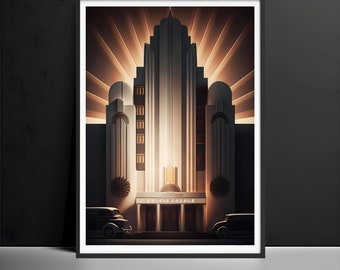 Art Deco Building Print, Vintage Architecture Poster