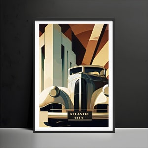 Art Deco Prints, Wall Decor, Vintage Art print, Art Deco Poster, Art Deco Wall Art, vintage car Atlantic city Art Deco poster,Art Deco Gift