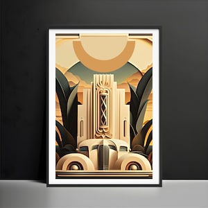 Art Deco Prints,Wall Decor,Vintage Art print,Art Deco Poster,Art Deco Wall Art,Vintage gold car art, Art Deco Architecture,Colorful Art gift