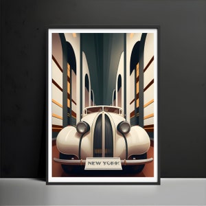 New York Art Deco Prints Wall Decor Vintage Retro car Poster Art print vintage car Art Deco Wall Art print Housewarming Gift