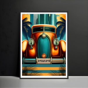 Wall Art Decor Prints, Miami Vintage Car Art Deco Wall Decor,1920s,1930s Art print,Advertisement Poster Art Deco Wall Art,Housewarming Gift