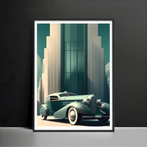 Art Deco Printable wall art, Vintage Luxury Green Car Wall Art Poster, Art deco Posters Prints the best Housewarming Gift Posters Printing