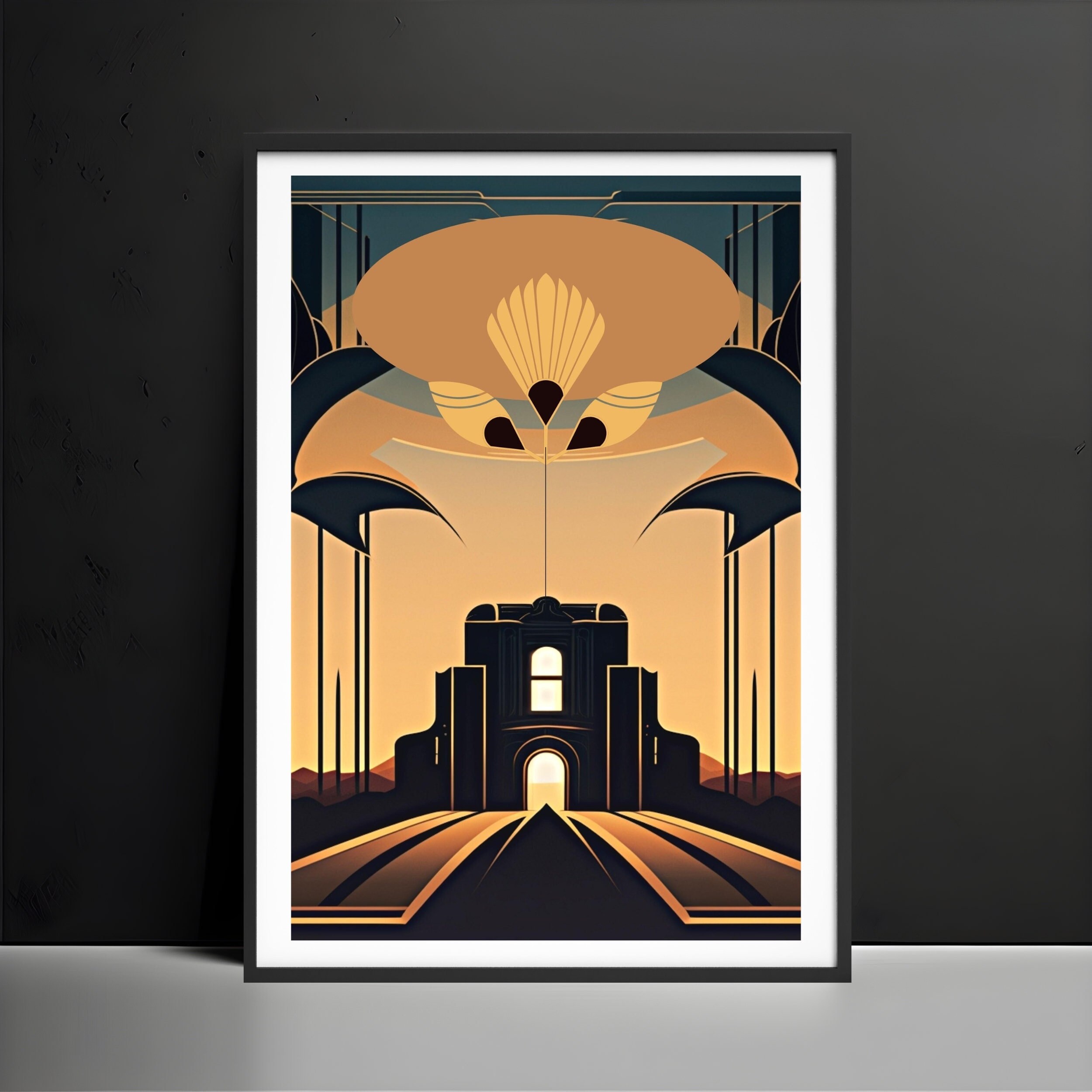 Gold Architecture Art Deco Poster Geometric Wall Art Etsy