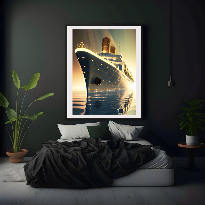 Art Deco Cruise Ship Poster Print, Vintage Travel Wall Art image 4