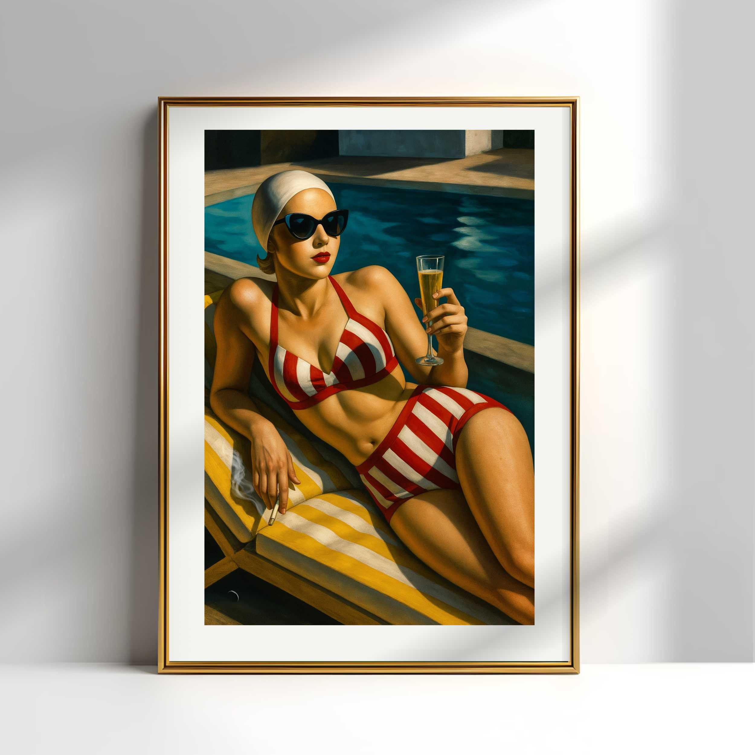Summer Wall Art Swimming Pool Poster Girl Print Swimming Pool Print Pool Art deco Poster Summer Decor Champagne poster Housewarming Gift